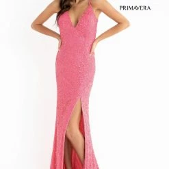 Sequin Dresses Primavera Couture 3291 Long Fitted Backless Sequin Prom Dress Formal Evening Gown