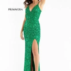 In Stock Primavera Couture 3295 Size 2 Purple Prom Dress V Neckline Sequins Backless Slit Formal Evening Gown 100 In Stock Primavera Couture 3295 Size 2 Purple Prom Dress V Neckline Sequins Backless Slit Formal Evening Gown