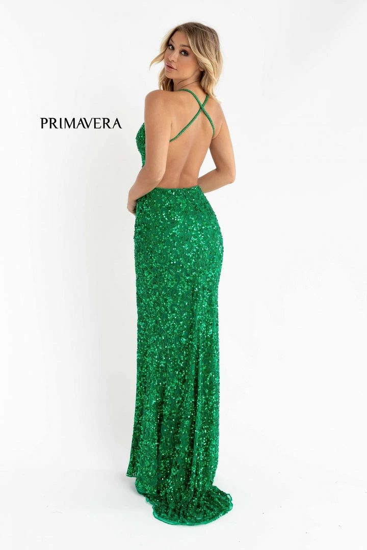 In Stock Primavera Couture 3295 Size 2 Purple Prom Dress V Neckline Sequins Backless Slit Formal Evening Gown 41 In Stock Primavera Couture 3295 Size 2 Purple Prom Dress V Neckline Sequins Backless Slit Formal Evening Gown