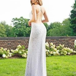Primavera Couture 3295 Prom Dress V Neckline Sequins Backless Slit Formal Evening Gown Backless Dresses