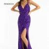 In Stock Primavera Couture 3295 Size 2 Purple Prom Dress V Neckline Sequins Backless Slit Formal Evening Gown 1 In Stock Primavera Couture 3295 Size 2 Purple Prom Dress V Neckline Sequins Backless Slit Formal Evening Gown