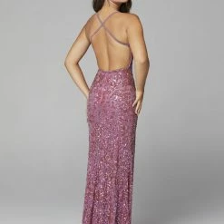 In Stock Primavera Couture 3295 Size 2 Purple Prom Dress V Neckline Sequins Backless Slit Formal Evening Gown 109 In Stock Primavera Couture 3295 Size 2 Purple Prom Dress V Neckline Sequins Backless Slit Formal Evening Gown