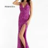 In Stock Primavera Couture 3295 Size 2 Fuchsia Prom Dress Sequins V Neckline Backless Slit Backless Dresses