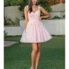 In Stock DQ 3299 Size 4 Short Shimmer 3D Floral Cocktail Dress V Neck Homecoming Dress Formal
