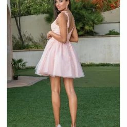 In Stock DQ 3299 Size 4 Short Shimmer 3D Floral Cocktail Dress V Neck Homecoming Dress Formal