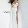 Jumpsuits & Rompers Jovani 3308 Plunging Neckline Prom Dress Chiffon Sheer Embellished Illusion