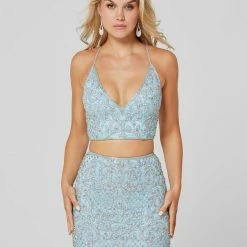In Stock Primavera Couture 3321 Cocktail Dress Two Piece Beaded Homecoming Dress Fitted Size 2