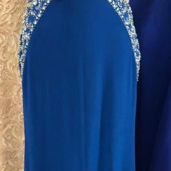 In Stock Jovani JVN33755 Royal Blue Size 00 Prom Dress High Neckline Pageant Gown