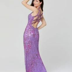 In Stock Primavera Couture 3412 Size 6, 12 Beaded Sequins Prom Dress V Neckline Slit Formal