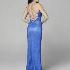 Sequin Dresses Primavera Couture 3413 Scoop Neckline Beaded Sequins Prom Dress Open Back Slit