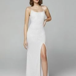 Sequin Dresses Primavera Couture 3413 Scoop Neckline Beaded Sequins Prom Dress Open Back Slit