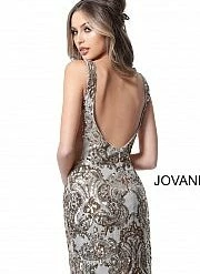 Jovani 3414 Gold Silver Low V Neck Sleeveless Homecoming Dress Prom Gown