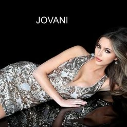 Jovani 3414 Gold Silver Low V Neck Sleeveless Homecoming Dress Prom Gown