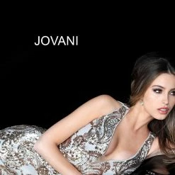 Jovani 3414 Gold Silver Low V Neck Sleeveless Homecoming Dress Prom Gown