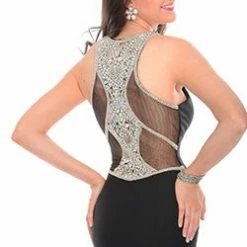 In Stock CLEARANCE Precious Formals P 23004 Size 00 Black Mermaid Prom Dress With Sheer Embellished Back