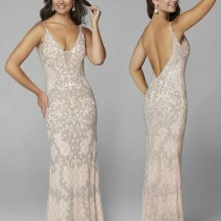 Primavera Couture 3433 Long V Neckline Sequin Prom Dress Embellished Straight Skirt 102 Primavera Couture 3433 Long V Neckline Sequin Prom Dress Embellished Straight Skirt