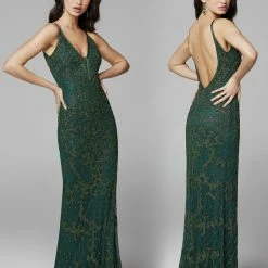 Primavera Couture 3433 Long V Neckline Sequin Prom Dress Embellished Straight Skirt 88 Primavera Couture 3433 Long V Neckline Sequin Prom Dress Embellished Straight Skirt