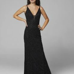 Primavera Couture 3433 Long V Neckline Sequin Prom Dress Embellished Straight Skirt 105 Primavera Couture 3433 Long V Neckline Sequin Prom Dress Embellished Straight Skirt