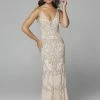 In Stock Primavera Couture 3433 Blush Prom Dress Long Beaded V Neckline Formal Dress Backless Dresses