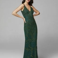 Primavera Couture 3433 Long V Neckline Sequin Prom Dress Embellished Straight Skirt 111 Primavera Couture 3433 Long V Neckline Sequin Prom Dress Embellished Straight Skirt