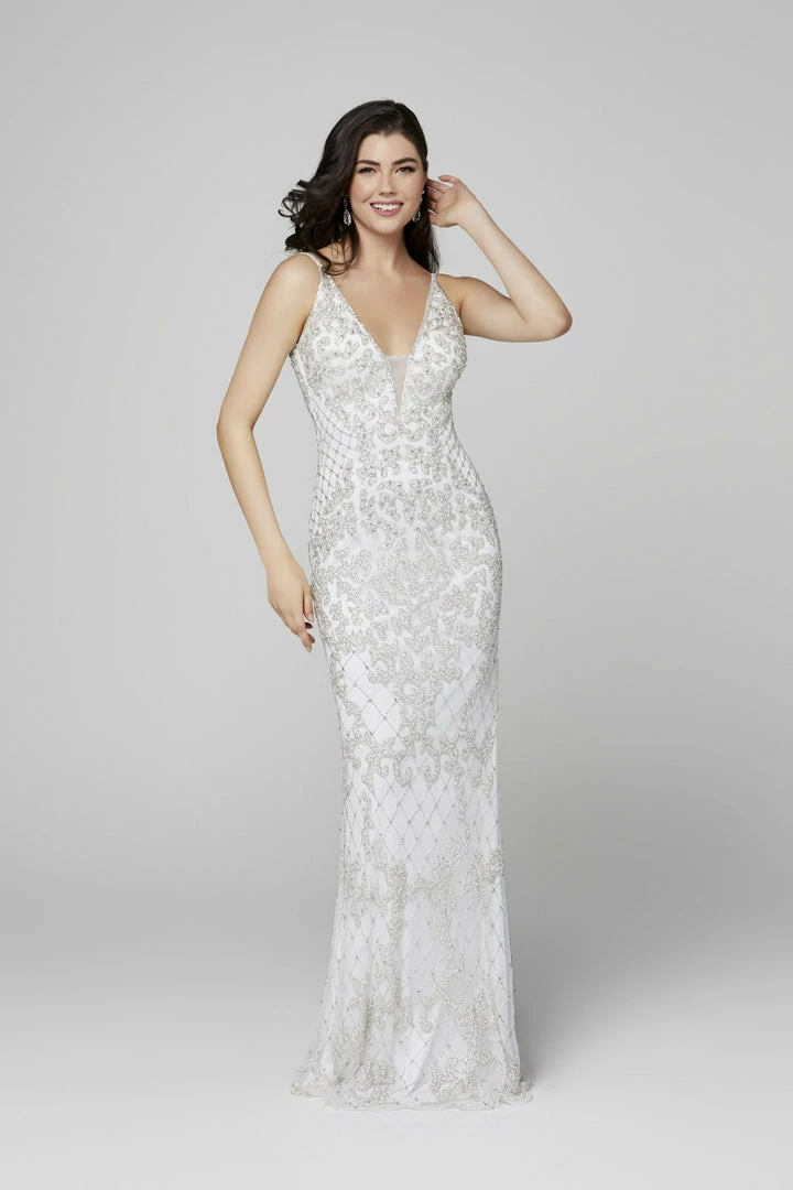 Primavera Couture 3433 Long V Neckline Sequin Prom Dress Embellished Straight Skirt 48 Primavera Couture 3433 Long V Neckline Sequin Prom Dress Embellished Straight Skirt