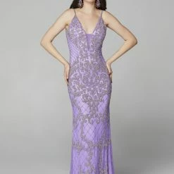 Primavera Couture 3433 Long V Neckline Sequin Prom Dress Embellished Straight Skirt 120 Primavera Couture 3433 Long V Neckline Sequin Prom Dress Embellished Straight Skirt