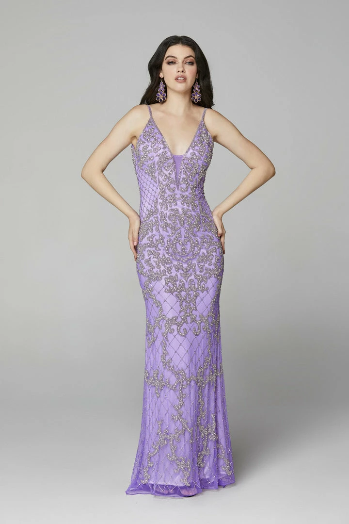 Primavera Couture 3433 Long V Neckline Sequin Prom Dress Embellished Straight Skirt 53 Primavera Couture 3433 Long V Neckline Sequin Prom Dress Embellished Straight Skirt