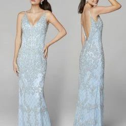 Primavera Couture 3433 Long V Neckline Sequin Prom Dress Embellished Straight Skirt 89 Primavera Couture 3433 Long V Neckline Sequin Prom Dress Embellished Straight Skirt
