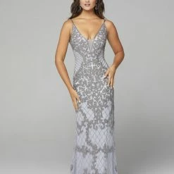 Primavera Couture 3433 Long V Neckline Sequin Prom Dress Embellished Straight Skirt 123 Primavera Couture 3433 Long V Neckline Sequin Prom Dress Embellished Straight Skirt