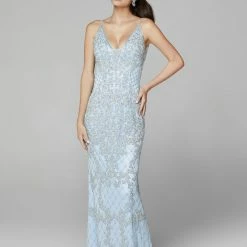 Primavera Couture 3433 Long V Neckline Sequin Prom Dress Embellished Straight Skirt 126 Primavera Couture 3433 Long V Neckline Sequin Prom Dress Embellished Straight Skirt