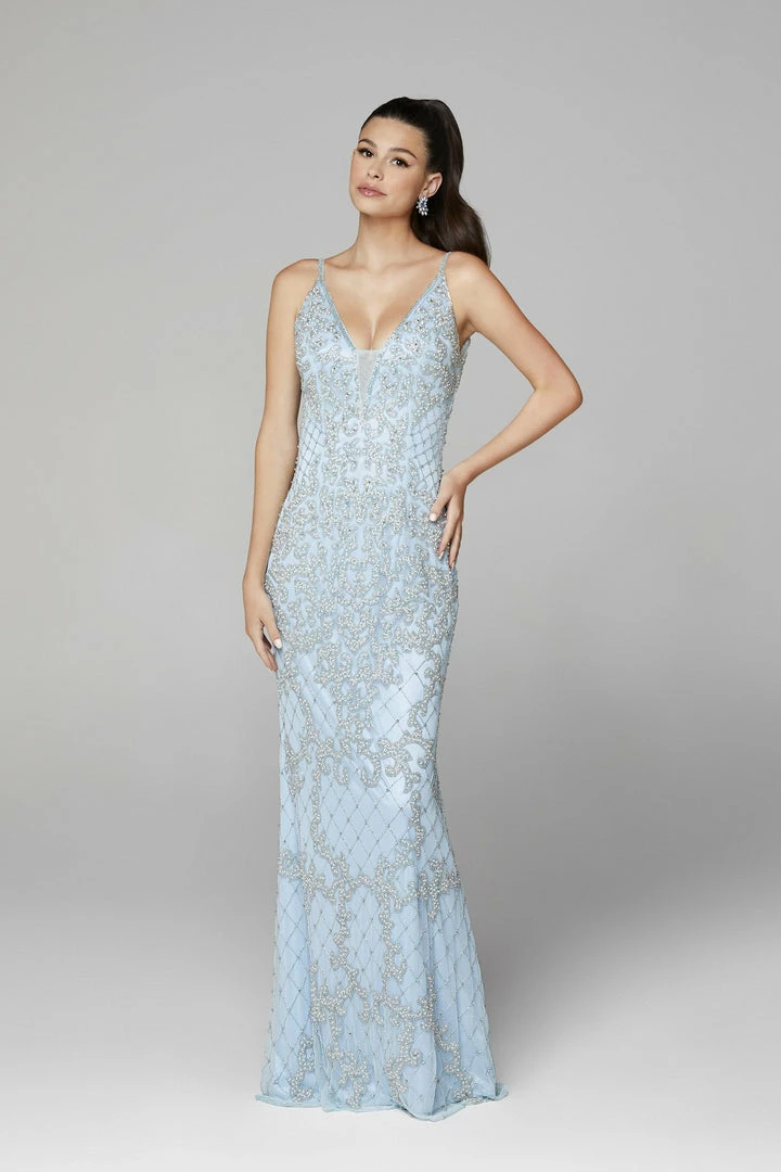 Primavera Couture 3433 Long V Neckline Sequin Prom Dress Embellished Straight Skirt 59 Primavera Couture 3433 Long V Neckline Sequin Prom Dress Embellished Straight Skirt