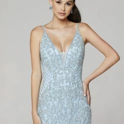 Primavera Couture 3433 Long V Neckline Sequin Prom Dress Embellished Straight Skirt 127 Primavera Couture 3433 Long V Neckline Sequin Prom Dress Embellished Straight Skirt