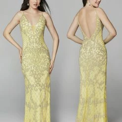 Primavera Couture 3433 Long V Neckline Sequin Prom Dress Embellished Straight Skirt 96 Primavera Couture 3433 Long V Neckline Sequin Prom Dress Embellished Straight Skirt