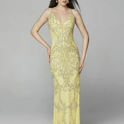Primavera Couture 3433 Long V Neckline Sequin Prom Dress Embellished Straight Skirt 129 Primavera Couture 3433 Long V Neckline Sequin Prom Dress Embellished Straight Skirt
