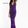 In Stock Backless Dresses Primavera Couture 3433 Purple Size 12 Long V Neckline Sequin Prom Dress Embellished Straight Skirt