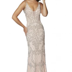 Primavera Couture 3433 Long V Neckline Sequin Prom Dress Embellished Straight Skirt 84 Primavera Couture 3433 Long V Neckline Sequin Prom Dress Embellished Straight Skirt