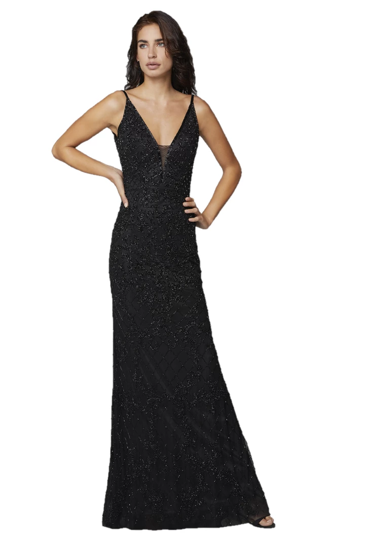 Primavera Couture 3433 Long V Neckline Sequin Prom Dress Embellished Straight Skirt 12 Primavera Couture 3433 Long V Neckline Sequin Prom Dress Embellished Straight Skirt