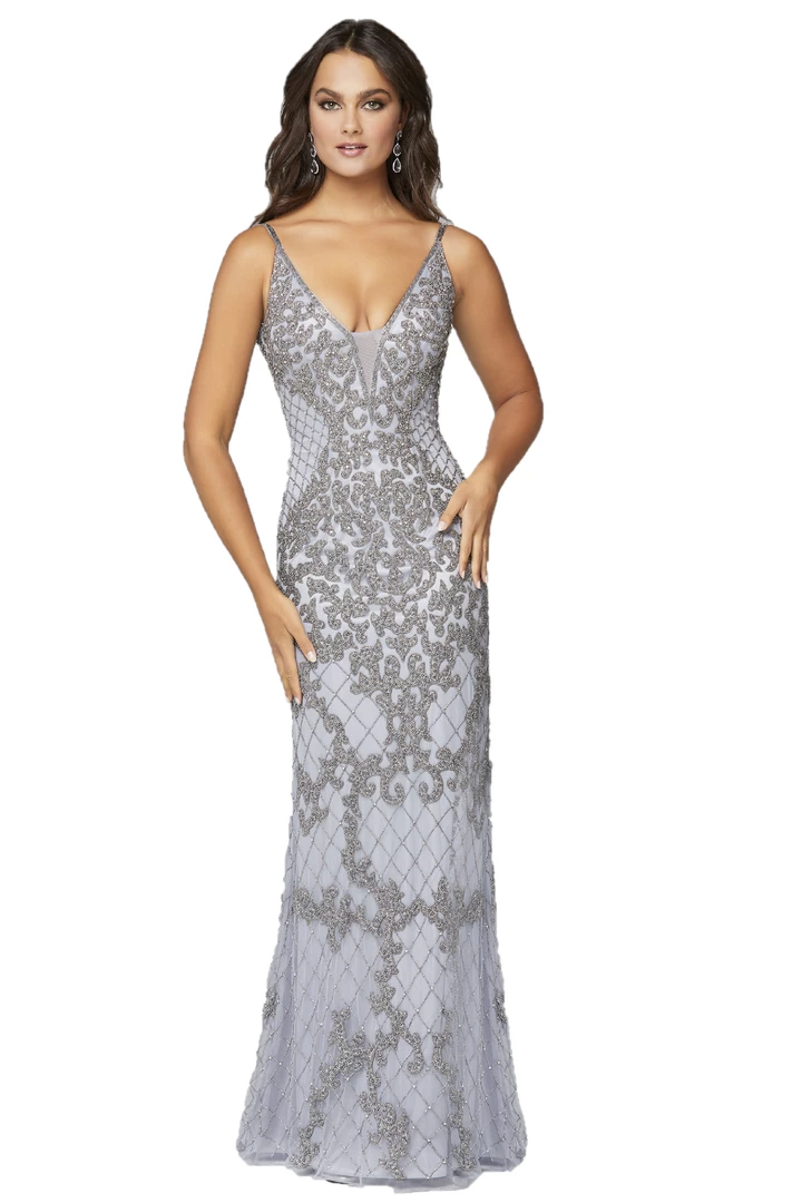 Primavera Couture 3433 Long V Neckline Sequin Prom Dress Embellished Straight Skirt 16 Primavera Couture 3433 Long V Neckline Sequin Prom Dress Embellished Straight Skirt