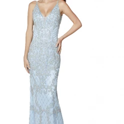 Primavera Couture 3433 Long V Neckline Sequin Prom Dress Embellished Straight Skirt 80 Primavera Couture 3433 Long V Neckline Sequin Prom Dress Embellished Straight Skirt