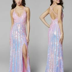 In Stock Primavera Couture 3441 Size 00, 8 Sequin Embellished Prom Dress Wedding Dress Iridescent Gown Backless Dresses