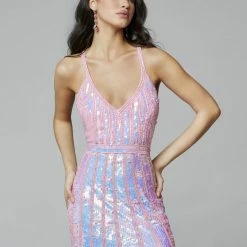 In Stock Primavera Couture 3441 Size 00, 8 Sequin Embellished Prom Dress Wedding Dress Iridescent Gown Backless Dresses