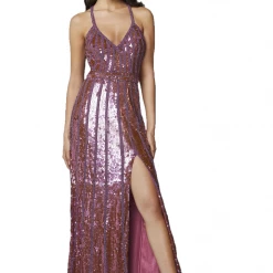 In Stock Primavera Couture 3441 Pink Prom Dress Sequin Embellished Iridescent V Neckline Size 00, 4, 10