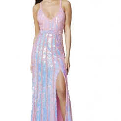 In Stock Primavera Couture 3441 Pink Prom Dress Sequin Embellished Iridescent V Neckline Size 00, 4, 10