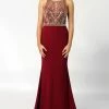 In Stock Swing Prom 3463 Sleeveless High Neckline Beaded Bodice And Jersey Gown Wine Size 4