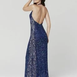 In Stock Primavera Couture 3471 Size 4 Long Sequin Formal Prom Dress Halter Evening Gown Beaded Backless Dresses