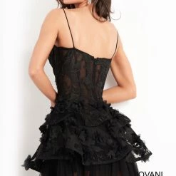 Corset Dresses Jovani 3491 Short Fit & Flare Sheer Cocktail Dress Layer Corset Floral Applique