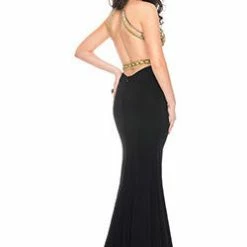 In Stock Backless Dresses Precious Formals P35103 Size 2 Pageant Prom Dress Slit Jersey Cutout High Neck