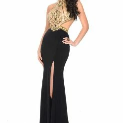 In Stock Backless Dresses Precious Formals P35103 Size 2 Pageant Prom Dress Slit Jersey Cutout High Neck