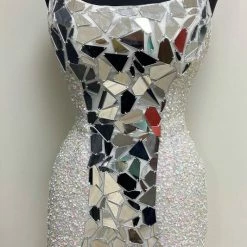 In Stock Backless Dresses Primavera Couture 3512 Ivory Cocktail Dress Size 00 Short Sequin Cut Glass Fitted Backless Corset