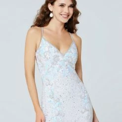 Backless Dresses Primavera Couture 3516 Beaded Cocktail Dress Backless Short Fitted Homecoming Dress